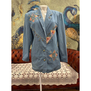 Women's  Vintage City Girl Sport Blazer Size 12 Blue Embellished